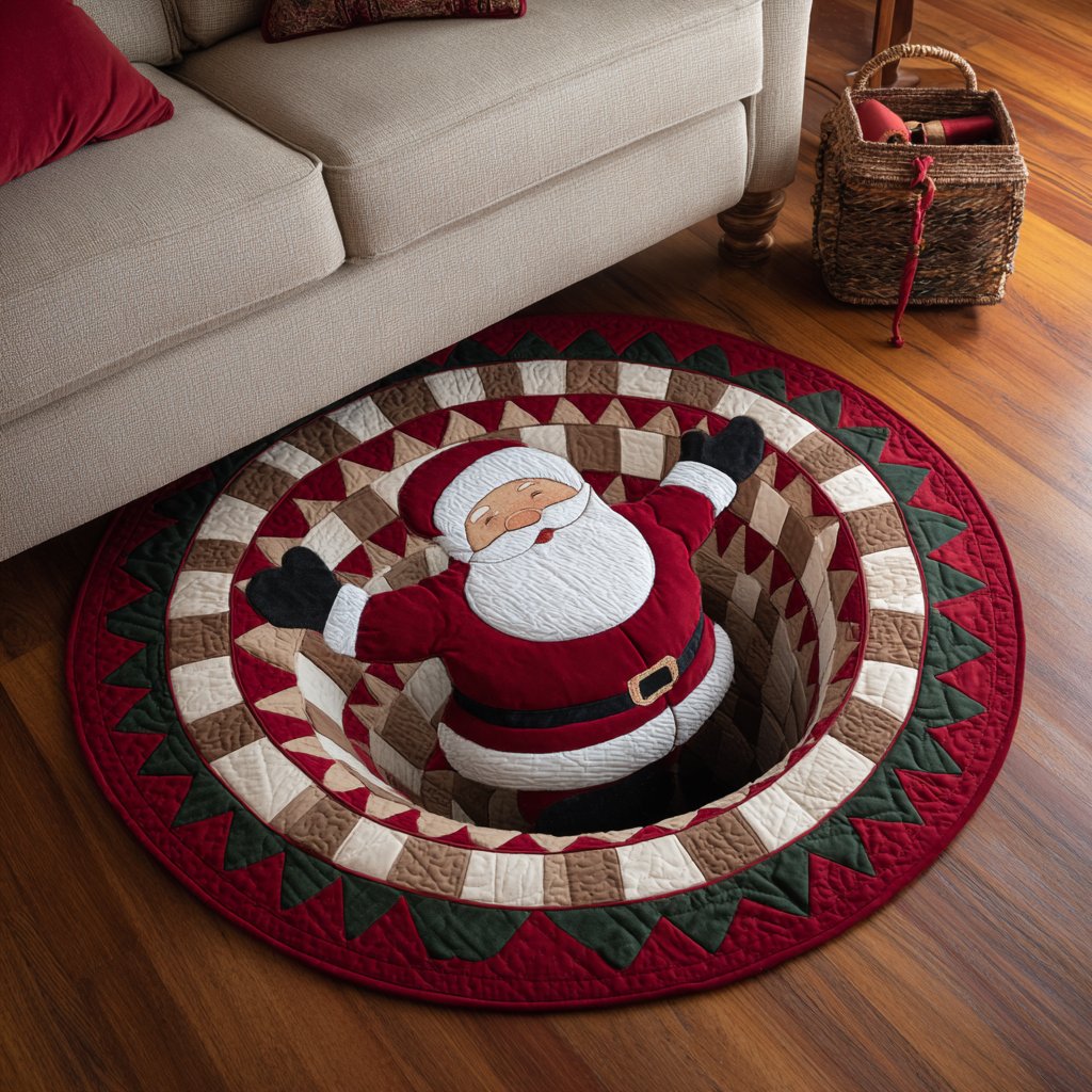 Santa Harmony Christmas Round Mat Rug - washable non-slip printed rug
