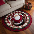 Santa Harmony Christmas Round Mat Rug - washable non-slip printed rug