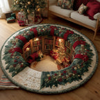 Santa Hearth Portal Christmas Round Mat Rug - washable non-slip printed rug