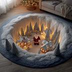 Santa Hollow Christmas Round Mat Rug - washable non-slip printed rug