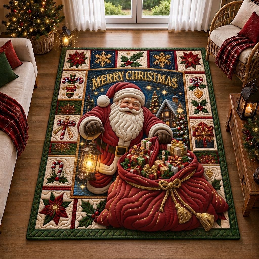 Santa Homecoming area rug in a living room