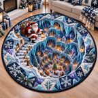 Santa Ice Cavern Round Mat Rug - Seasonal Design | Festive Home Decor - washable non-slip printed rug