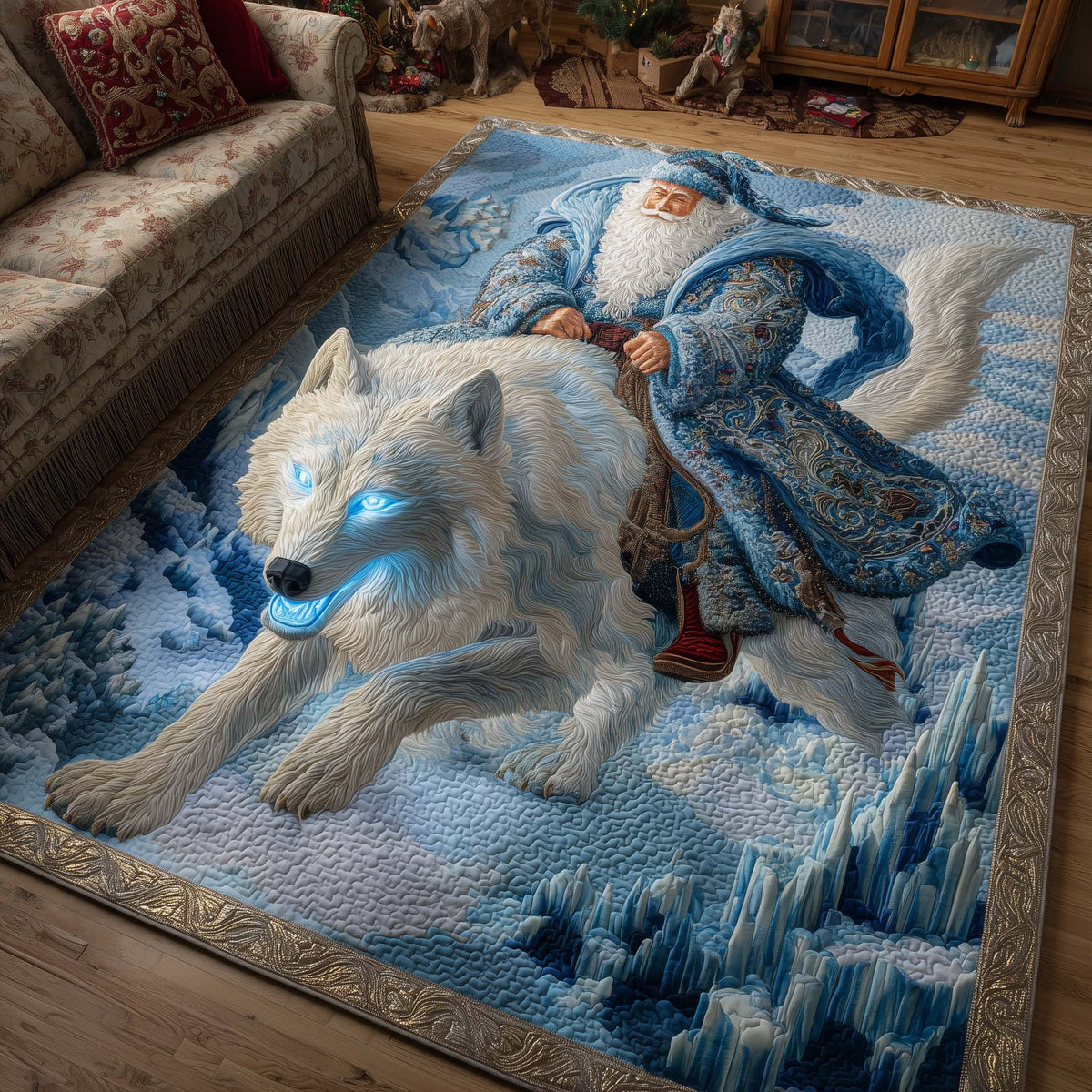Santa Journey area rug in a living room