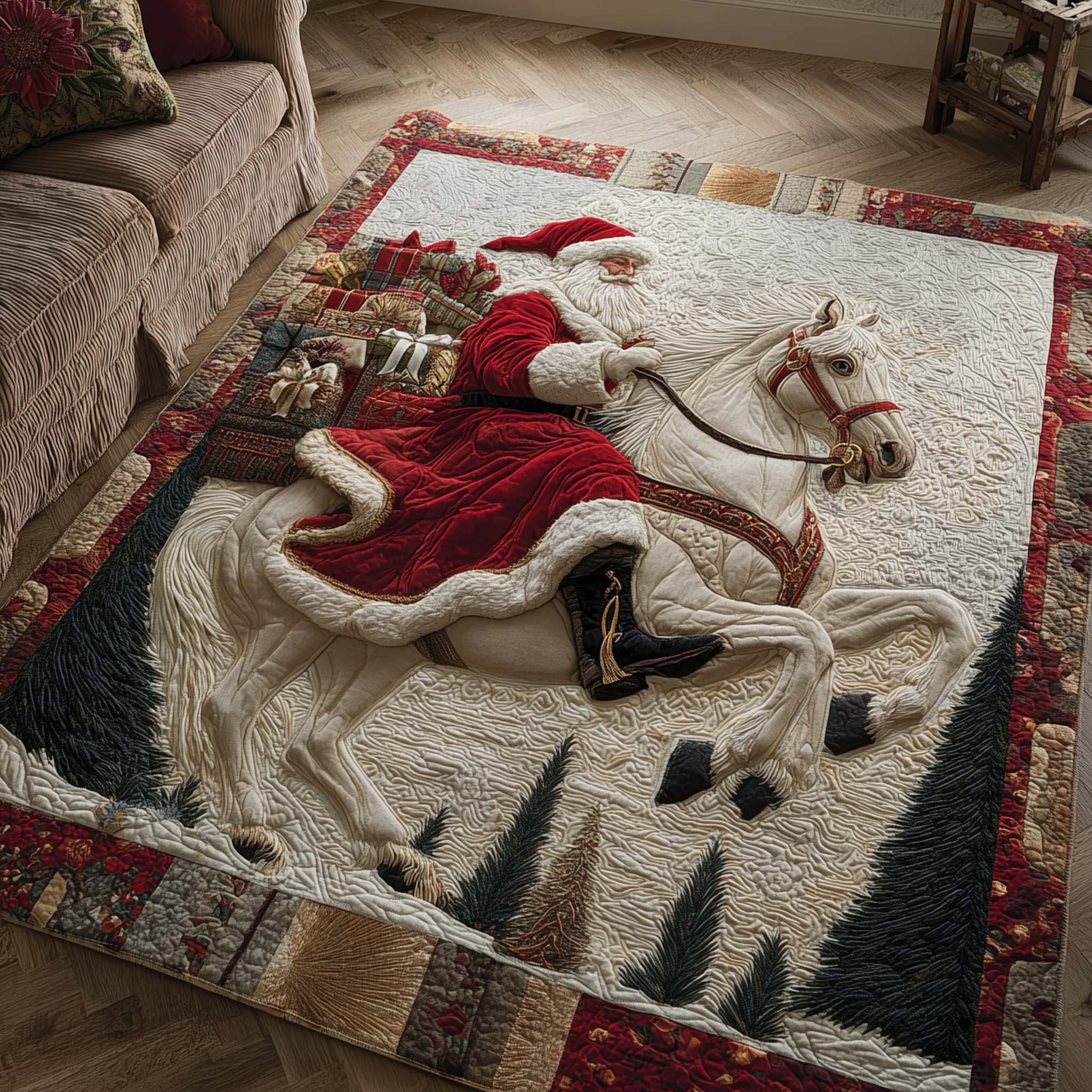 Santa Journey area rug in a living room