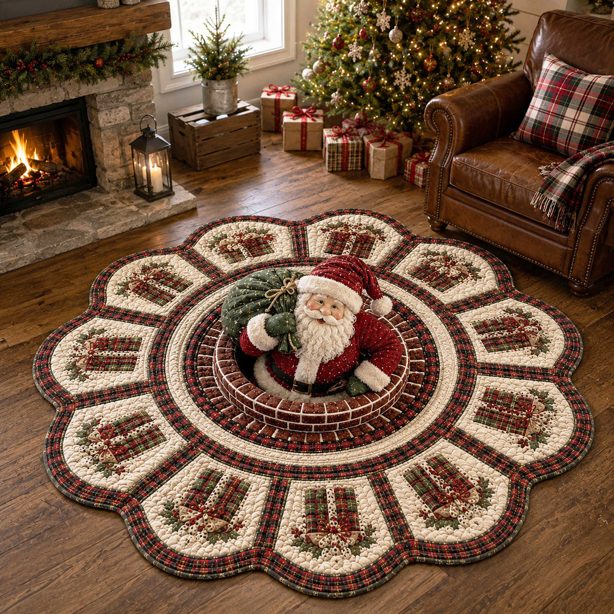 Santa Journey Custom Shape Area Rug - Seasonal Design | Die-Cut Non-Slip Rug - washable non-slip printed rug