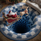Santa Journey Christmas Round Mat Rug - washable non-slip printed rug