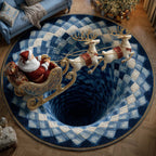 Santa Journey Christmas Round Mat Rug - washable non-slip printed rug