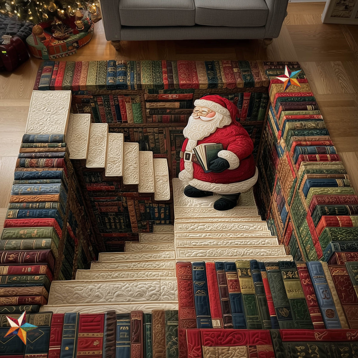 Santa Library area rug in a living room