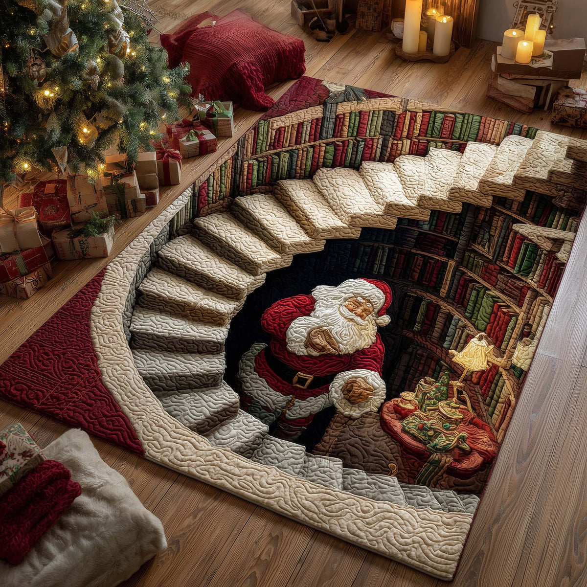 Santa Library Basement area rug in a living room