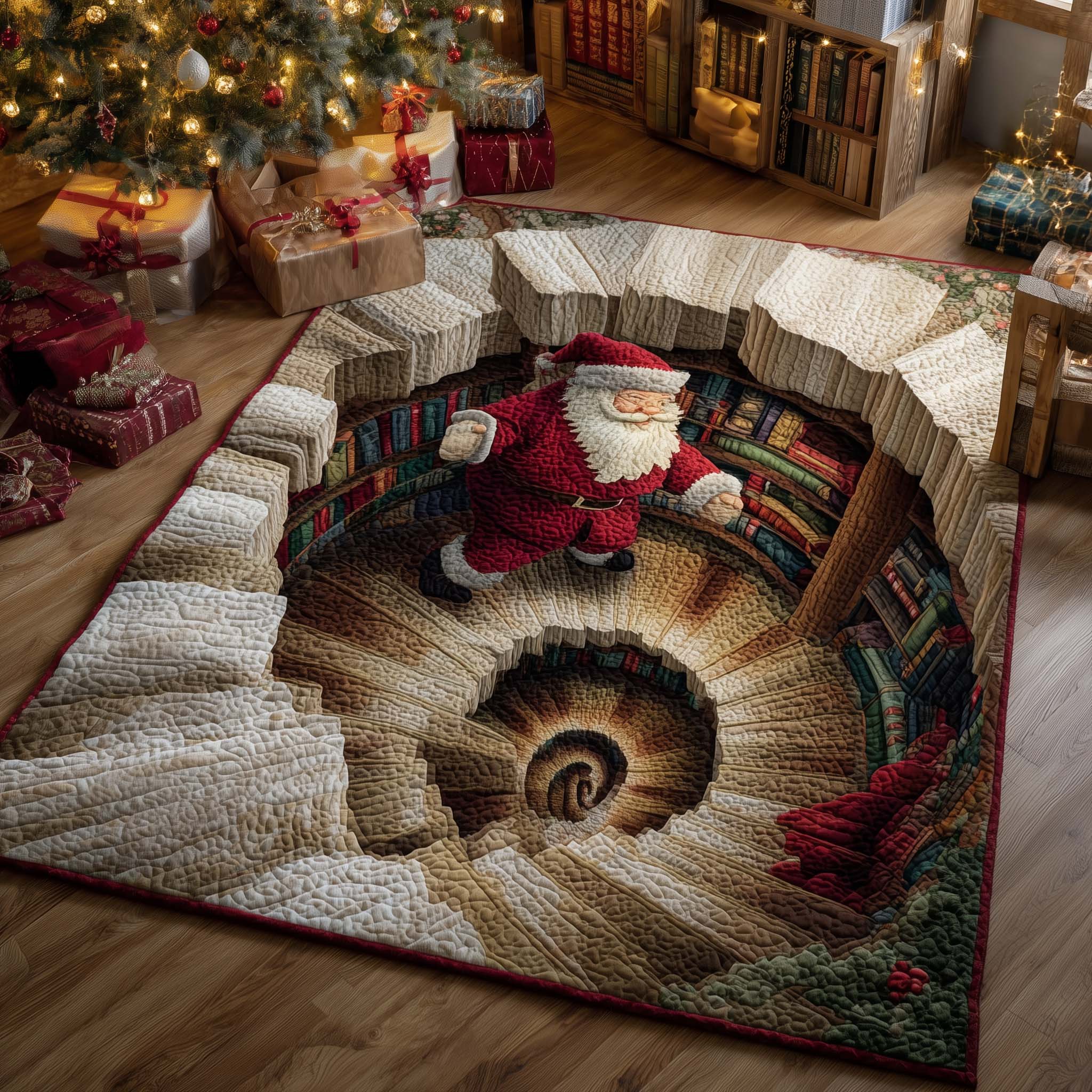Santa Library Basement area rug in a living room