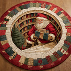 Santa Magic Christmas Round Mat Rug - washable non-slip printed rug