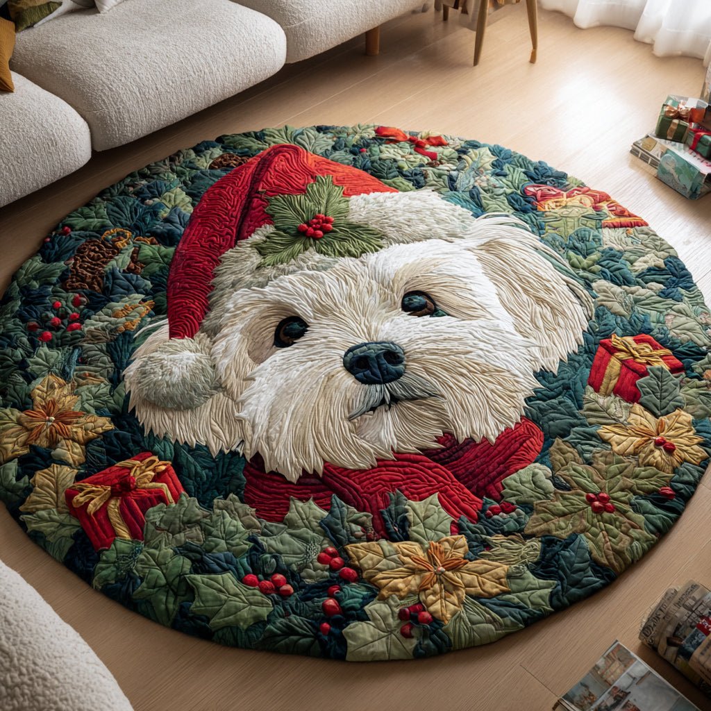 Santa Maltese Dog Christmas Round Mat Rug - washable non-slip printed rug