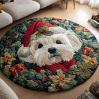 Santa Maltese Dog Christmas Round Mat Rug - washable non-slip printed rug