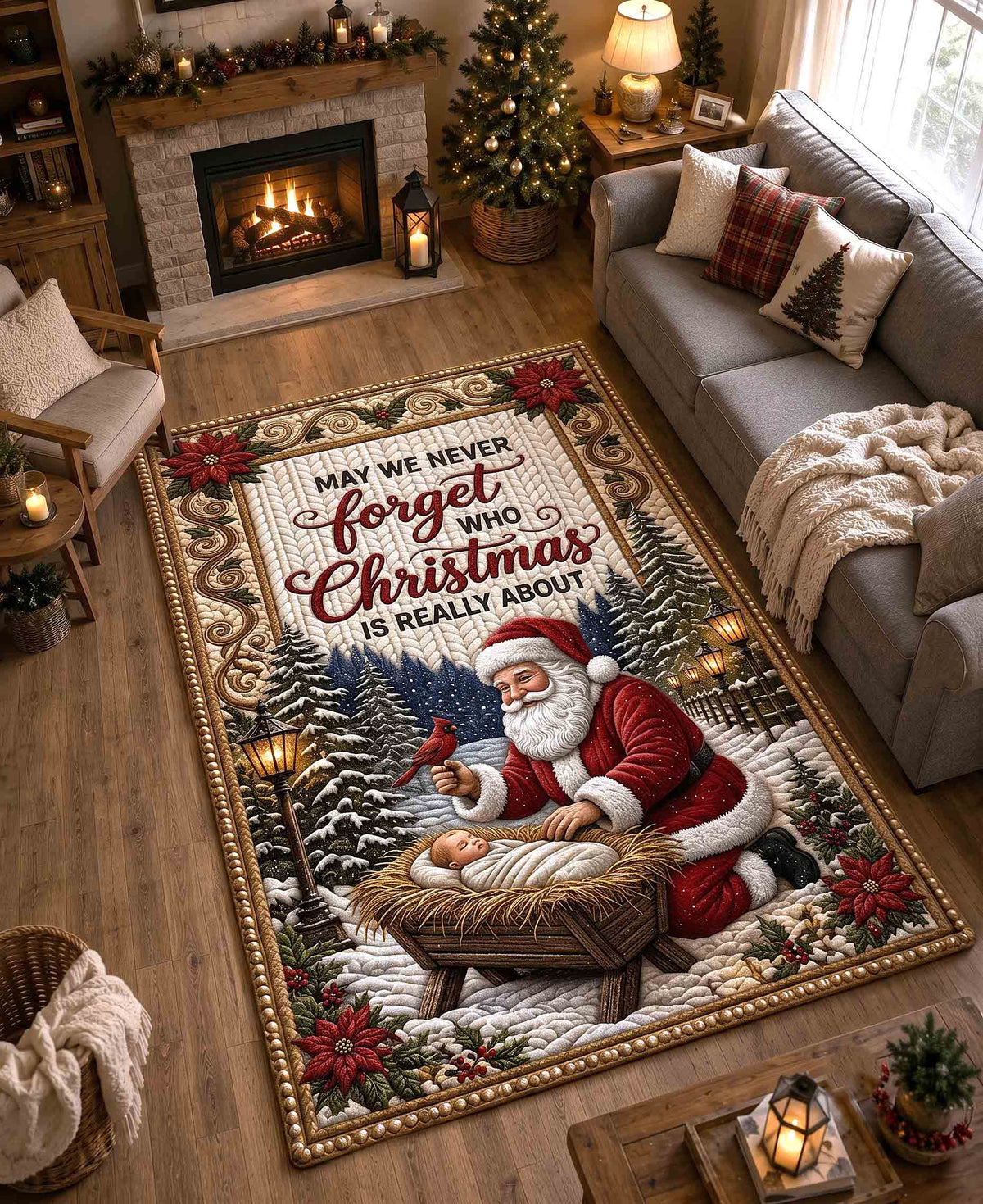 Santa Meets Savior area rug in a living room