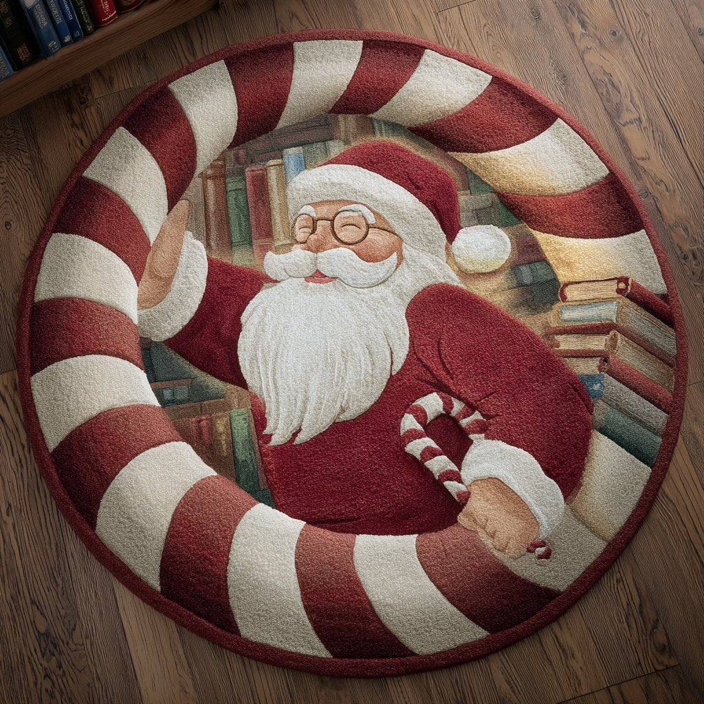 Santa Memories Christmas Round Mat Rug - washable non-slip printed rug