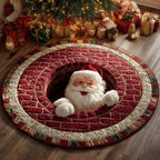 Santa Nest Christmas Round Mat Rug - washable non-slip printed rug