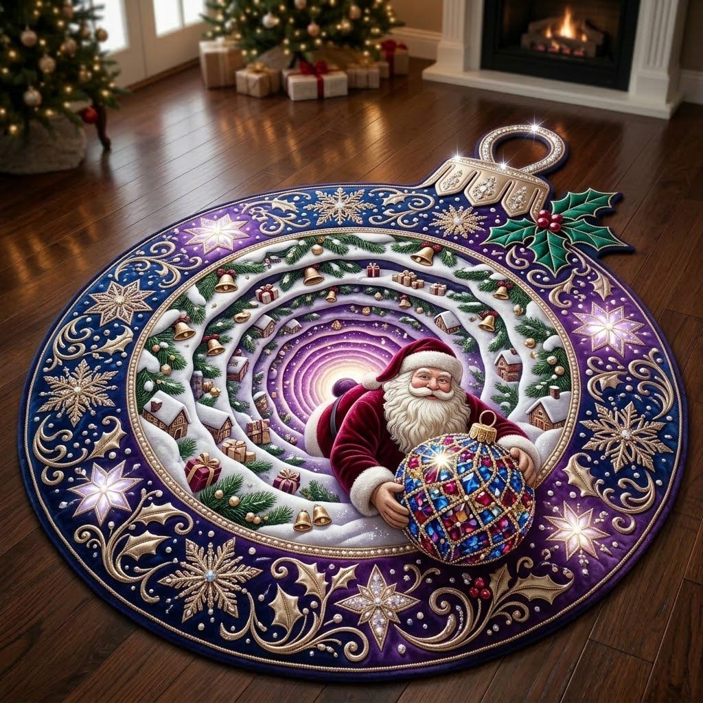 Santa Ornament Custom Shape Area Rug - Seasonal Design | Die-Cut Non-Slip Rug - washable non-slip printed rug