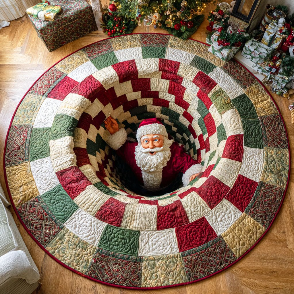 Santa Parade Christmas Round Mat Rug - washable non-slip printed rug