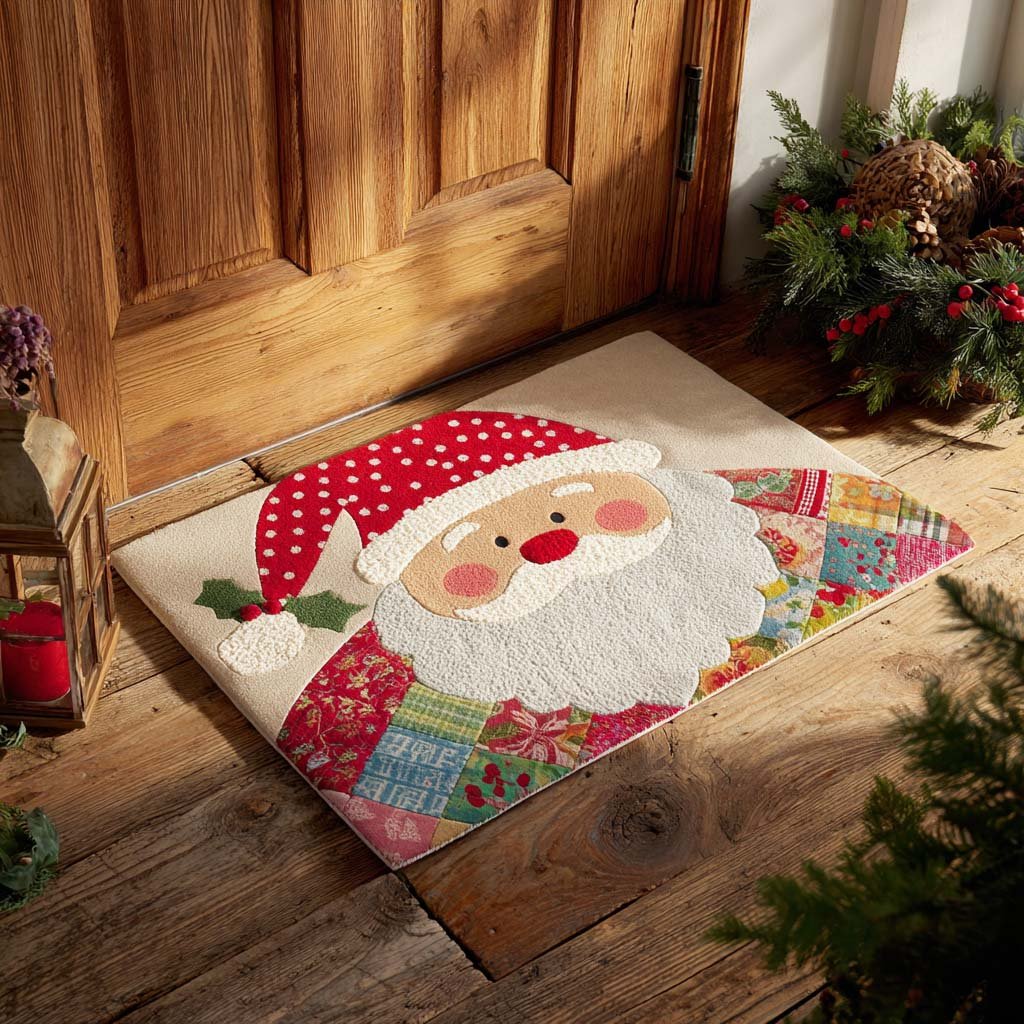 Santa Patchwork Doormat - Seasonal Holiday Design | Printed Welcome Doormat