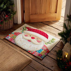 Santa Patchwork Happy Doormat - Seasonal Holiday Design | Printed Welcome Doormat