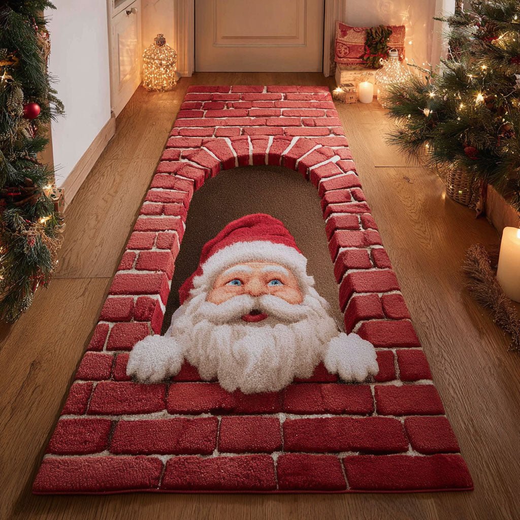 Santa Peek Runner Carpet Runner Rug - Cute Pet Design | Animal Printed Runner Rug
