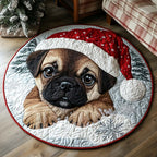 Santa Pug Puppy Christmas Round Mat Rug - washable non-slip printed rug