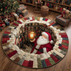 Santa Christmas Round Mat Rug - washable non-slip printed rug