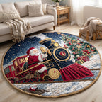 Santa Rail Journey Christmas Round Mat Rug - washable non-slip printed rug