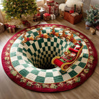 Santa Ride Christmas Round Mat Rug - washable non-slip printed rug