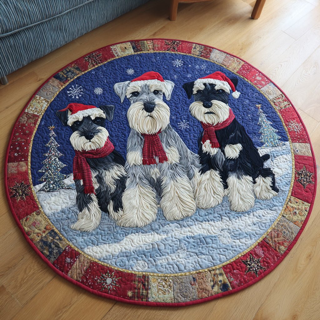Santa Schnauzer Night Christmas Round Mat Rug - washable non-slip printed rug