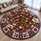 Santa Secret Christmas Library Round Mat Rug - Seasonal Design | Festive Home Decor - washable non-slip printed rug