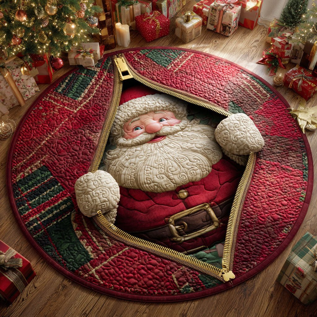 Santa Secret Christmas Round Mat Rug - washable non-slip printed rug