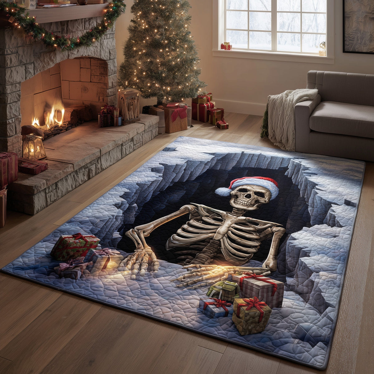 Santa Secret Tomb area rug in a living room