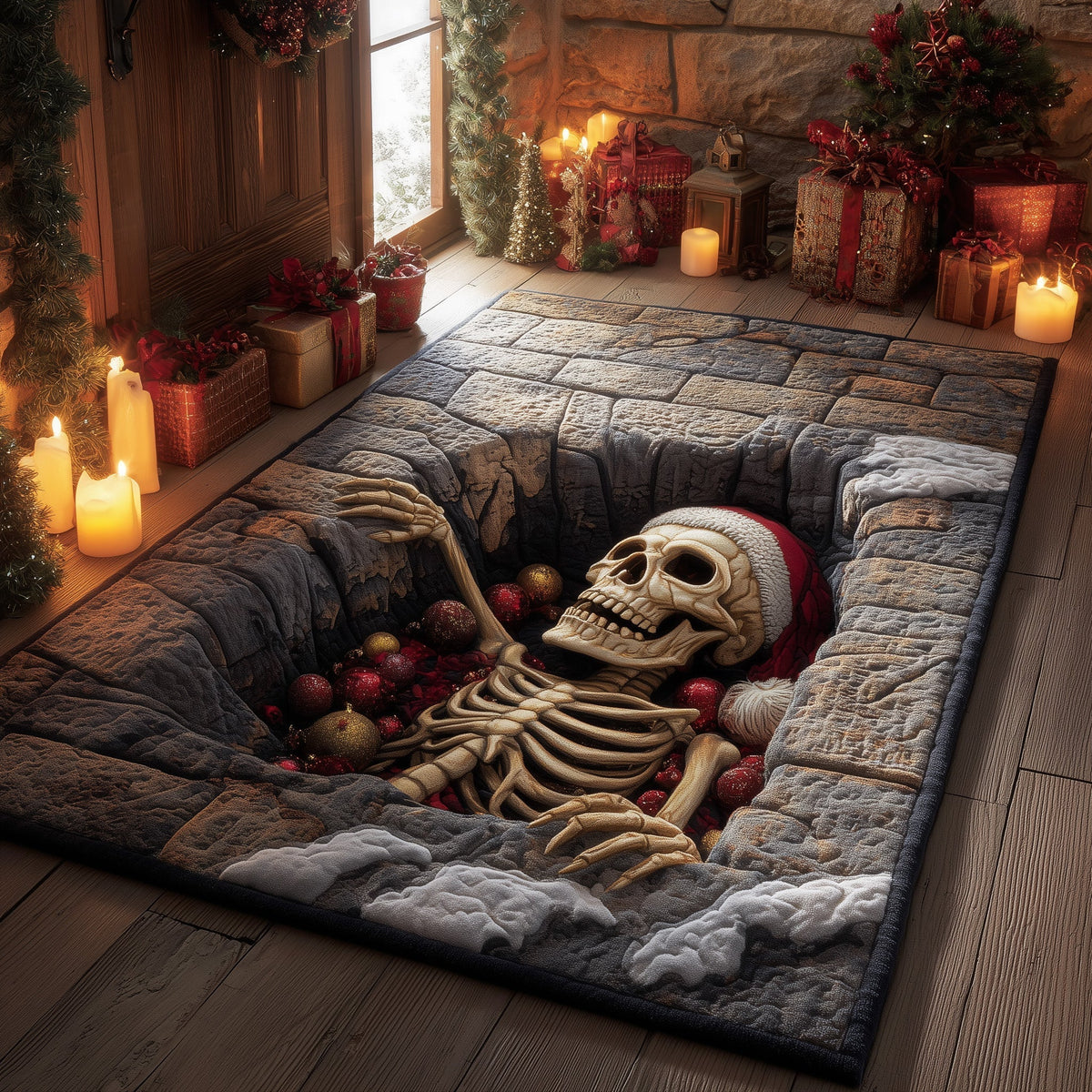 Santa Secret Tomb area rug in a living room