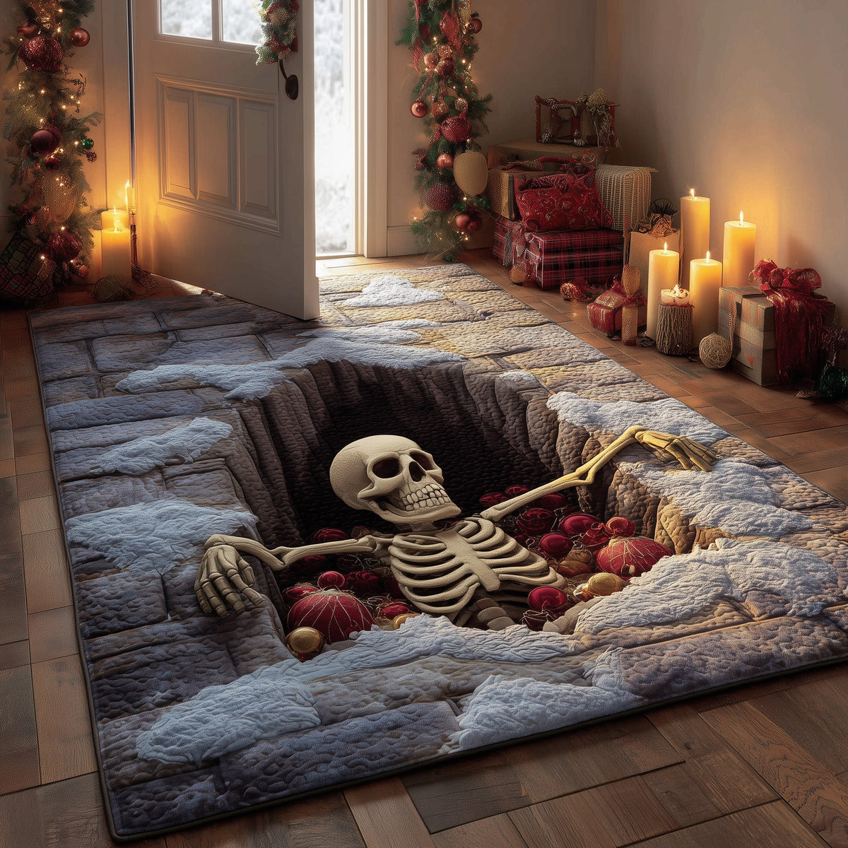 Santa Secret Tomb area rug in a living room