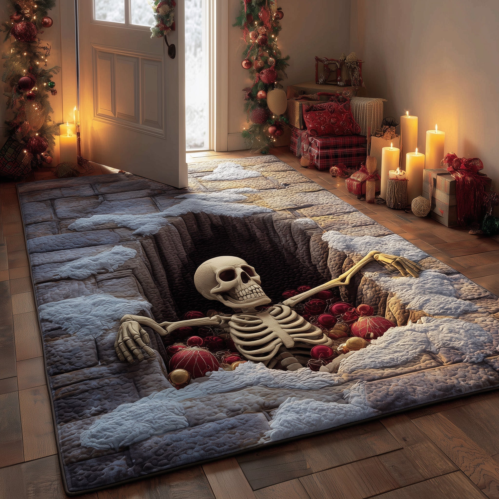 Santa Secret Tomb area rug in a living room