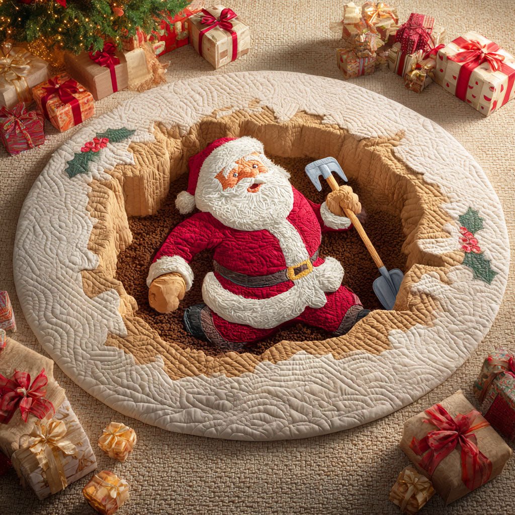 Santa Shovel Christmas Round Mat Rug - washable non-slip printed rug