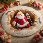 Santa Shovel Christmas Round Mat Rug - washable non-slip printed rug