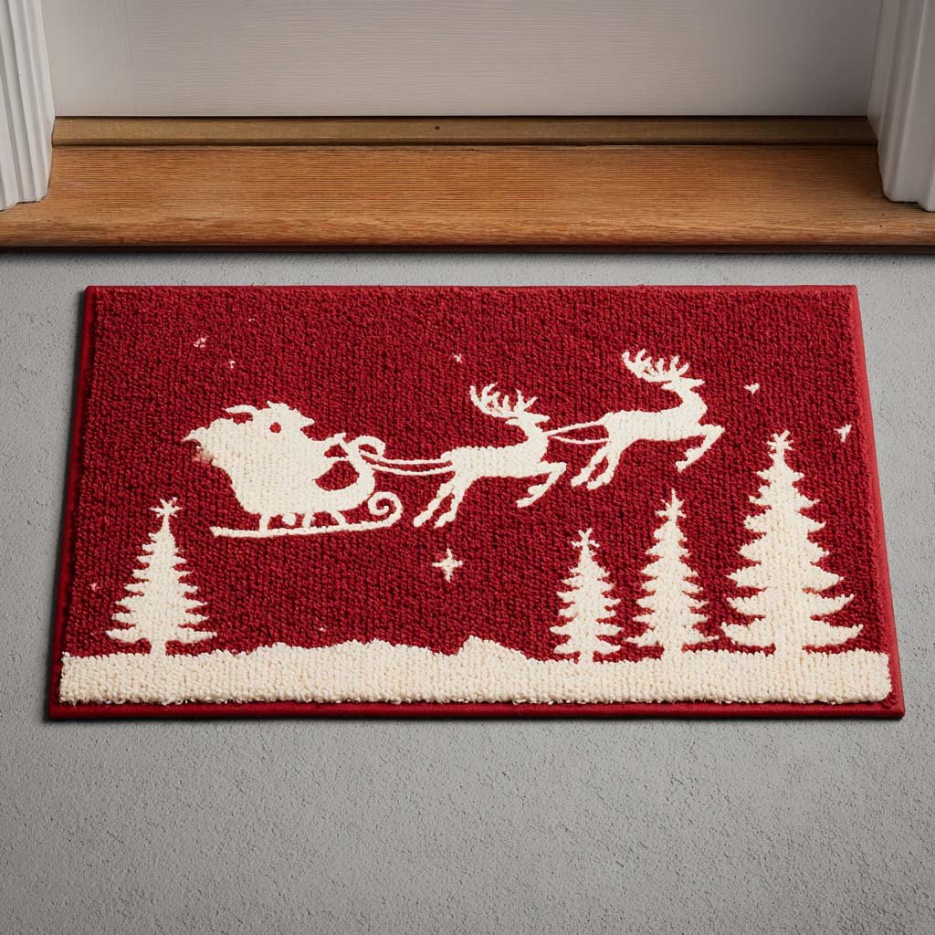 Santa Sleigh Doormat - Seasonal Holiday Design | Printed Welcome Doormat