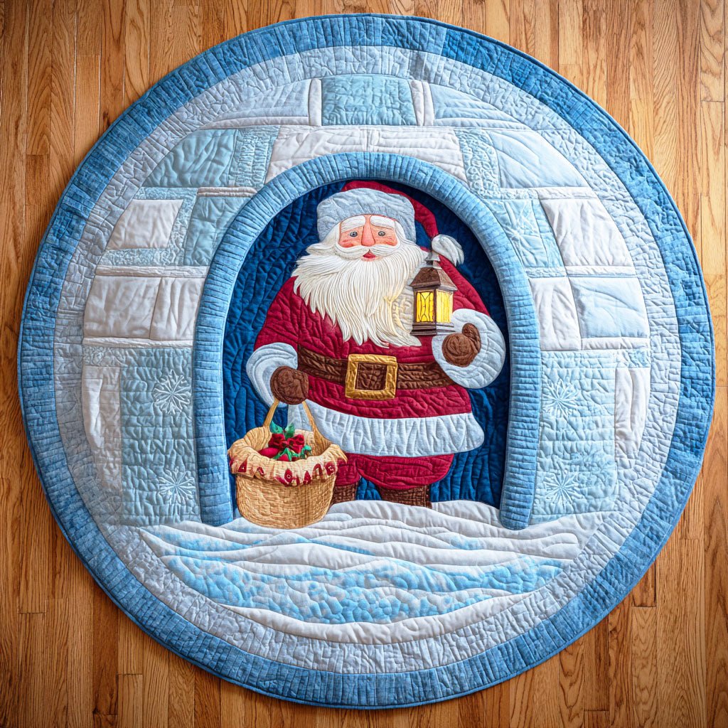 Santa Snow House Christmas Round Mat Rug - washable non-slip printed rug