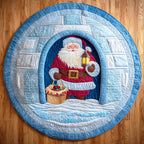 Santa Snow House Christmas Round Mat Rug - washable non-slip printed rug