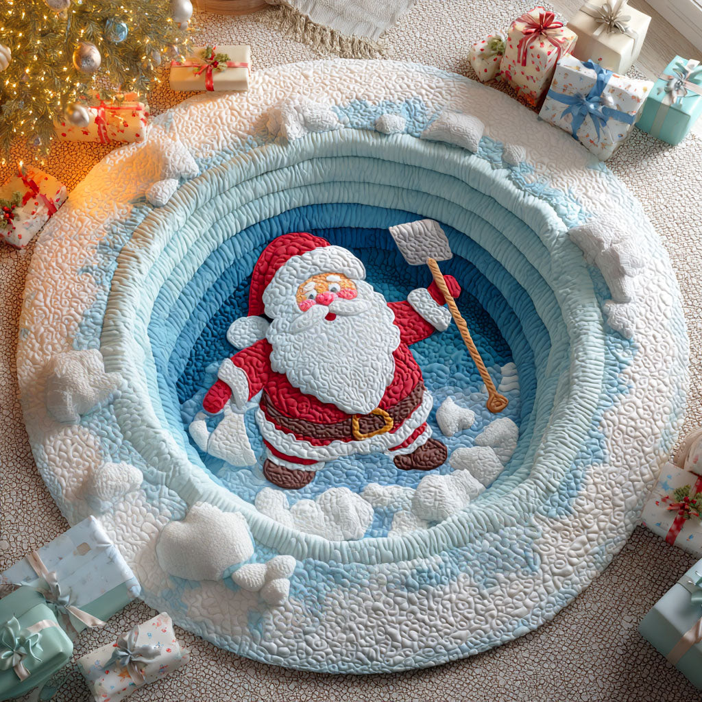 Santa Snow Shovel Round Mat Rug