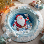 Santa Snow Shovel Round Mat Rug