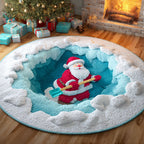 Santa Snow Trail Christmas Round Mat Rug - washable non-slip printed rug