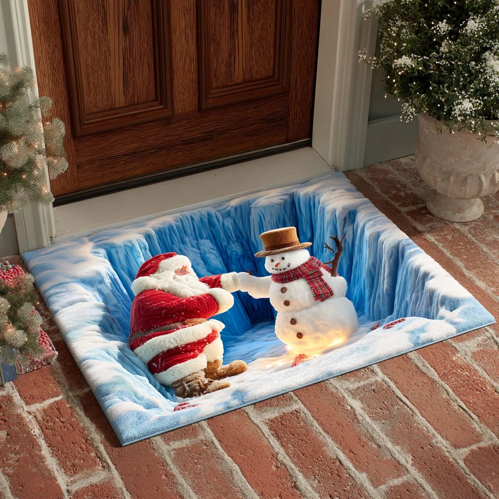 Santa Snowman Doormat - Seasonal Holiday Design | Printed Welcome Doormat