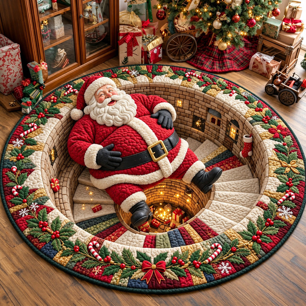 Santa Spiral Round Mat Rug - Seasonal Design | Festive Home Decor - washable non-slip printed rug