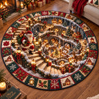 Santa Spiral Village Round Mat Rug - Seasonal Design | Festive Home Decor - washable non-slip printed rug