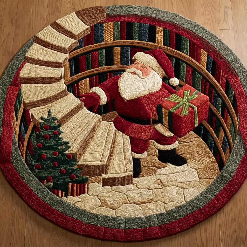 Santa Spirit Christmas Round Mat Rug - washable non-slip printed rug