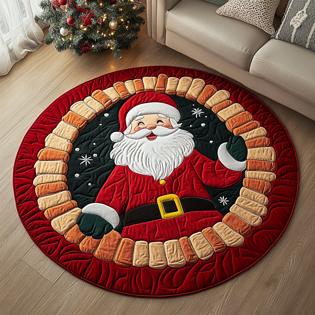 Santa Spirit Christmas Round Mat Rug - washable non-slip printed rug