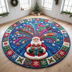 Santa Starburst Round Mat Rug - Seasonal Design | Festive Home Decor - washable non-slip printed rug
